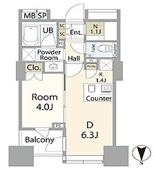 クオリア神南フラッツ 1DKの間取図画像