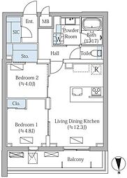 モクシオンプレミアム四谷大京町 2LDKの間取図画像