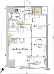 アーバネックス日本橋水天宮 2LDKの間取図画像