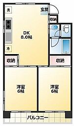 ドミールタカラ 2DKの間取図画像