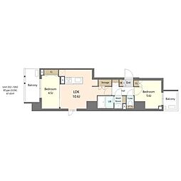 エスレジデンス浅草ディヴァ-ス 2LDKの間取図画像