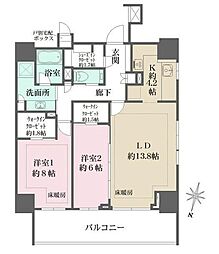 ザ・パークハウス麹町三丁目 2LDKの間取図画像