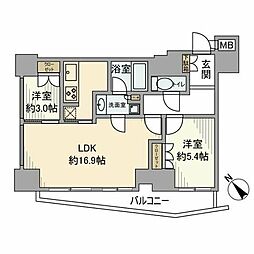 アトラスタワー六本木 2LDKの間取図画像