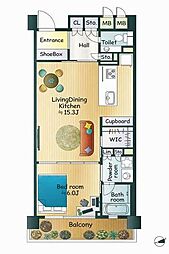小田急コアロード六本木フロンテ 1LDKの間取図画像