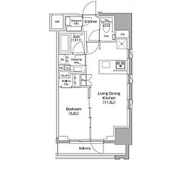 ザ・パークハビオ新御徒町 1LDKの間取図画像