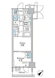 パークアクシス品川南大井パークフロント 1DKの間取図画像