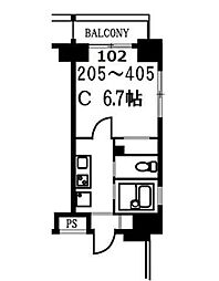 スカイコート月島 1Kの間取図画像