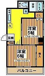 鮎沢コーポ 2Kの間取図画像