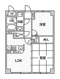 アエラス石川台 2LDKの間取図画像