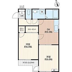 コーポ平井 2DKの間取図画像
