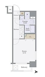 プレール・ドゥーク京橋 1Kの間取図画像
