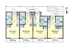 グランディア南橋本 3階ワンルームの間取り