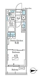 パークアクシス新宿百人町 1階1DKの間取り