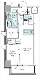 クレストコート東中野 9階2LDKの間取り