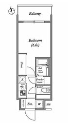 エスタート品川南大井 4階1Kの間取り