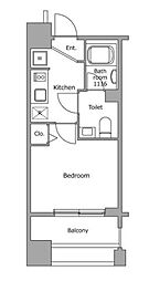 レジディア市ヶ谷 6階1Kの間取り