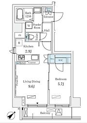 ラオム麻布十番 6階1LDKの間取り