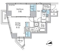 パークアクシス御徒町 4階1LDKの間取り