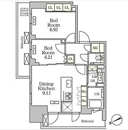 ザ・パークハビオ大森山王 17階2LDKの間取り