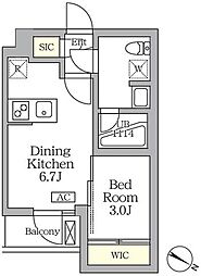 アジールコート三宿テラス 4階1DKの間取り