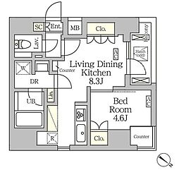 アジールコート松濤 9階1LDKの間取り