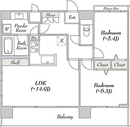 ブルロック秋葉原 12階2LDKの間取り