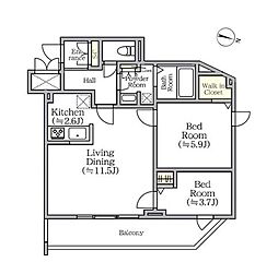 クリアルプレミア西馬込 2階2LDKの間取り