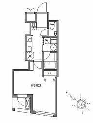 フラッフィー日本橋浜町 4階1Kの間取り