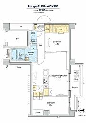 プラウドフラット品川大井町 5階2LDKの間取り