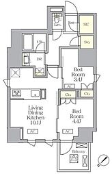 MFPRコート日本橋馬喰町 10階2LDKの間取り