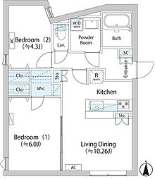 ラピス武蔵小山 4階2LDKの間取り