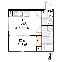グラシア・ベイ大森 3階1DKの間取り