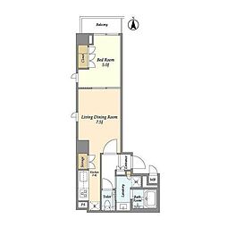 カッシア押上桜橋 2階1LDKの間取り
