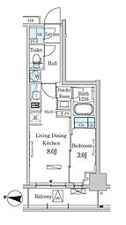 パークアクシス木場キャナル 3階1LDKの間取り