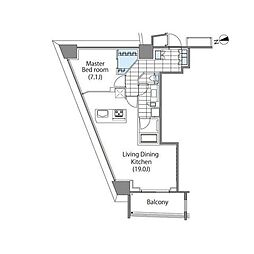 コンフォリア新宿イーストサイドタワー 12階1LDKの間取り