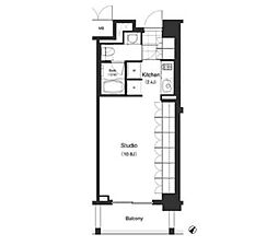 パークキューブ目黒タワー 4階1Kの間取り