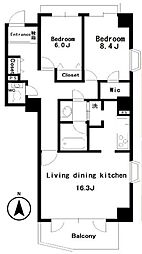 ヴィラアイレックス奥沢 5階2LDKの間取り