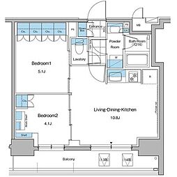 ルフォンプログレ秋葉原マークス 13階2LDKの間取り