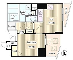 アルブル高輪 5階1DKの間取り