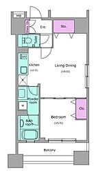 レジディア芝大門2 11階1LDKの間取り