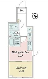 ライブフラット門前仲町 2階1DKの間取り