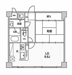 アエラス石川台 1階1LDKの間取り