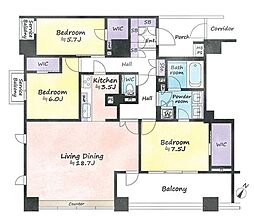 クリオレジダンス横濱ザ・マークス 11階3LDKの間取り