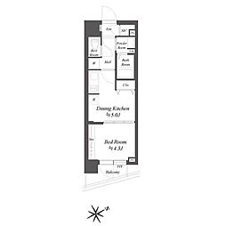ブランシエスタ品川大井町パークエッジ 1DKの間取図画像