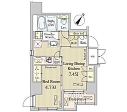 コートラクリア人形町 10階1LDKの間取り