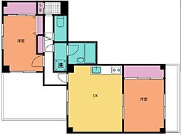 ベルバーム高田馬場 2階2DKの間取り