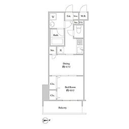 ルクレ東上野レジデンス 5階1DKの間取り