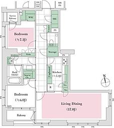 アトラス麻布台 8階2LDKの間取り