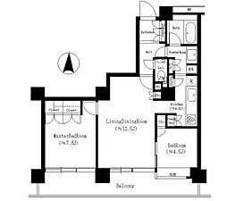 リバーポイントタワー 12階2LDKの間取り