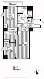 プラザ麻布 5階2LDKの間取り